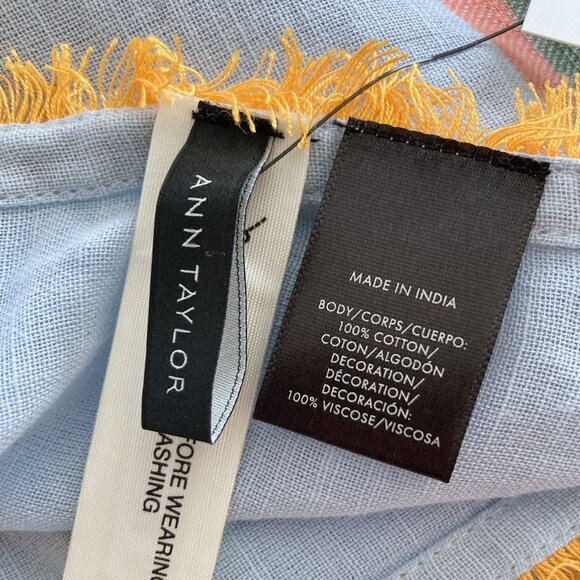 NWT Ann Taylor Colourblock Cotton Scarf - Blue/Green/Pink/Orange/Tan - Picture 9 of 10